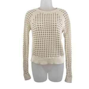 Bailey 44 Womens Nairobi Sweater Rib Knit Perforated Pullover Size XS Ivory